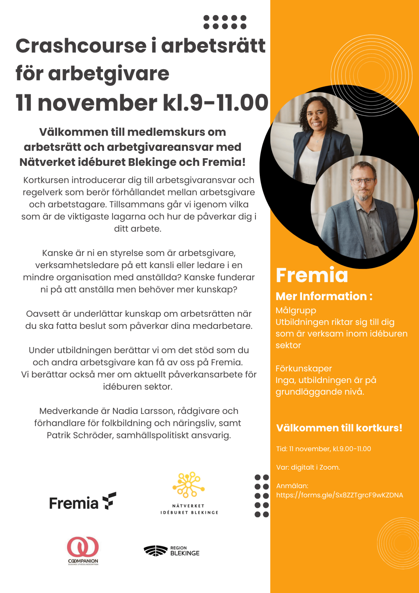 Medlemskurs 11 november om arbetsrätt och regelverk för idéburna arbetsgivare.!