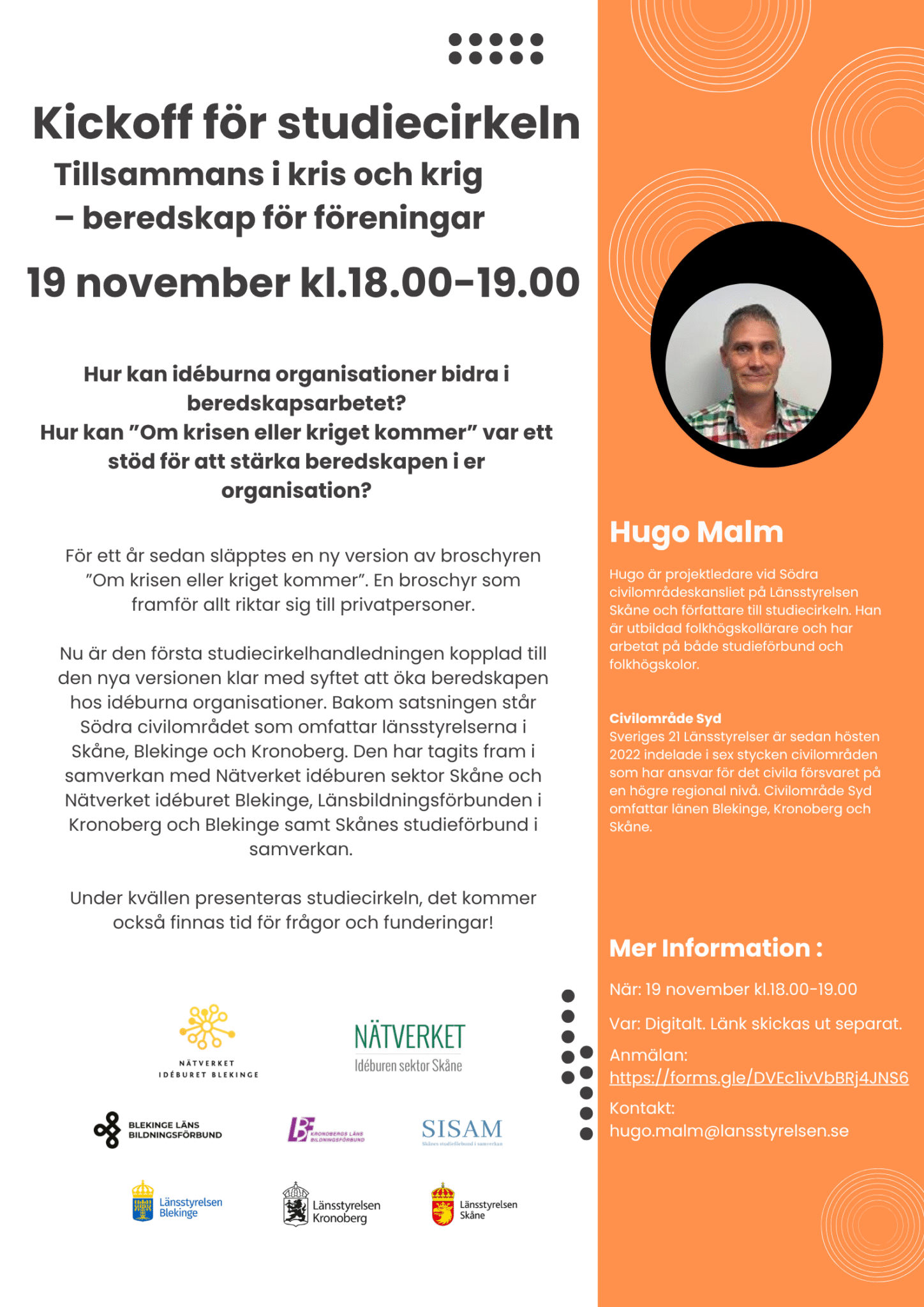 Kickoff för studiecirkel för idéburna organisationer i beredskap, 19 november!